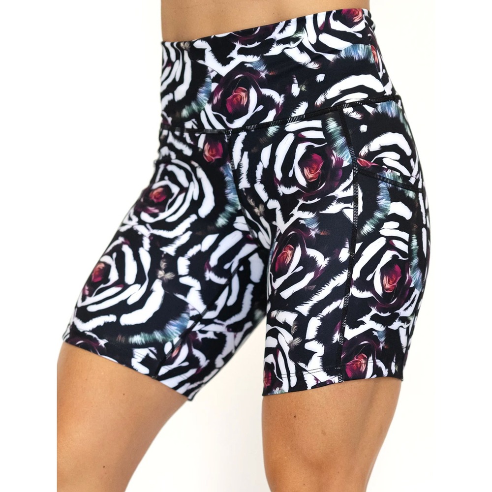 CVG Constantly Varied Gear M Floral Rose Biker Shorts 7" Pockets Gym Workout